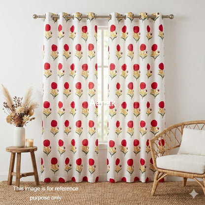 Red Marigold Handblock Curtains
