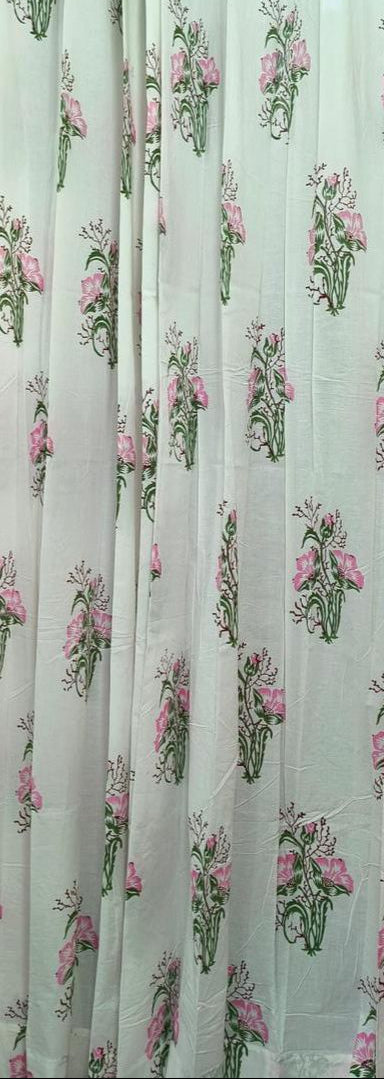 Pink Floral Handblock Curtains