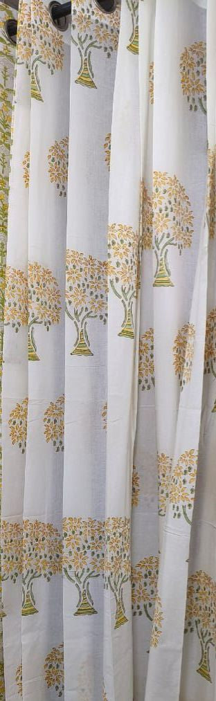 Yellow Bodhi Tree Handblock Curtains