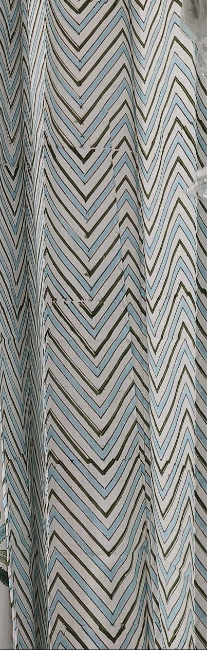 Blue ZigZag Handblock Curtains