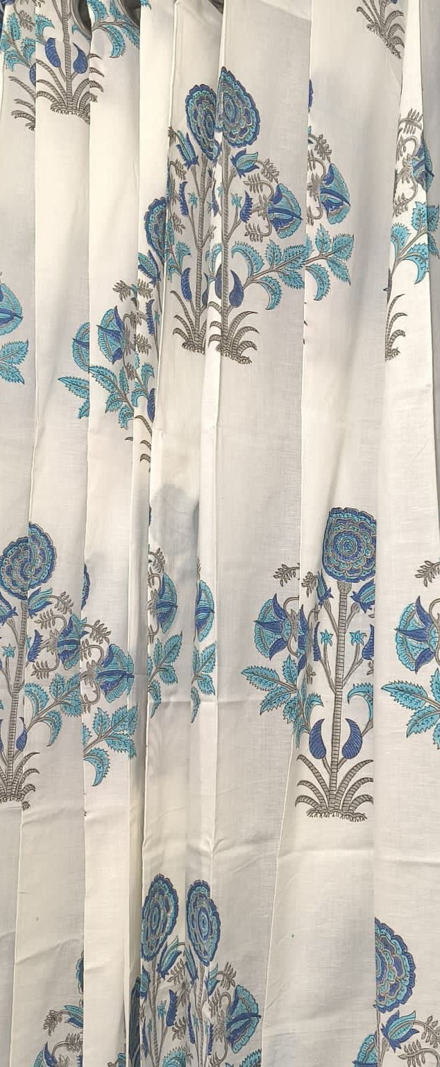 Blue Phool Handblock Curtains