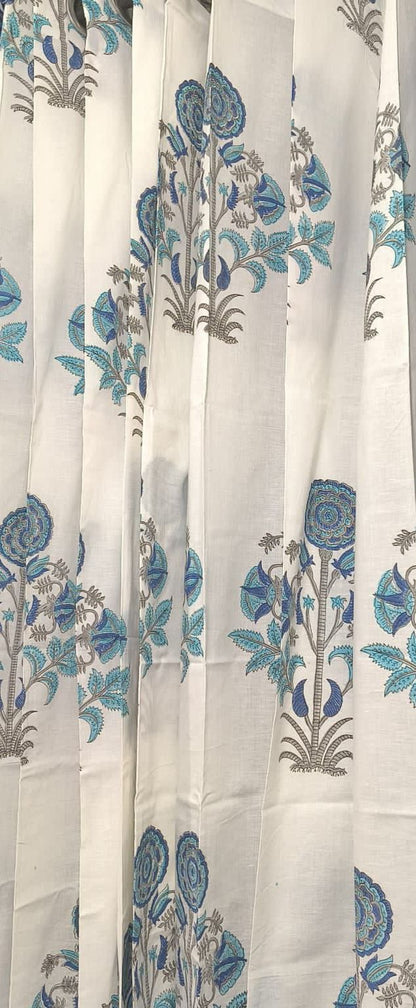 Blue Phool Handblock Curtains