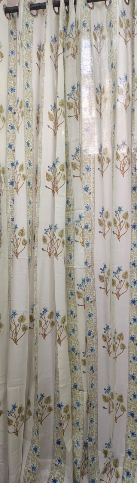 Blue Tiny Floral Handblock Curtains