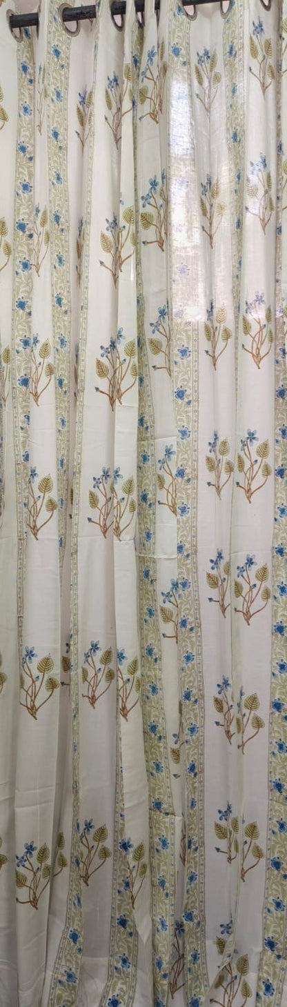Blue Tiny Floral Handblock Curtains
