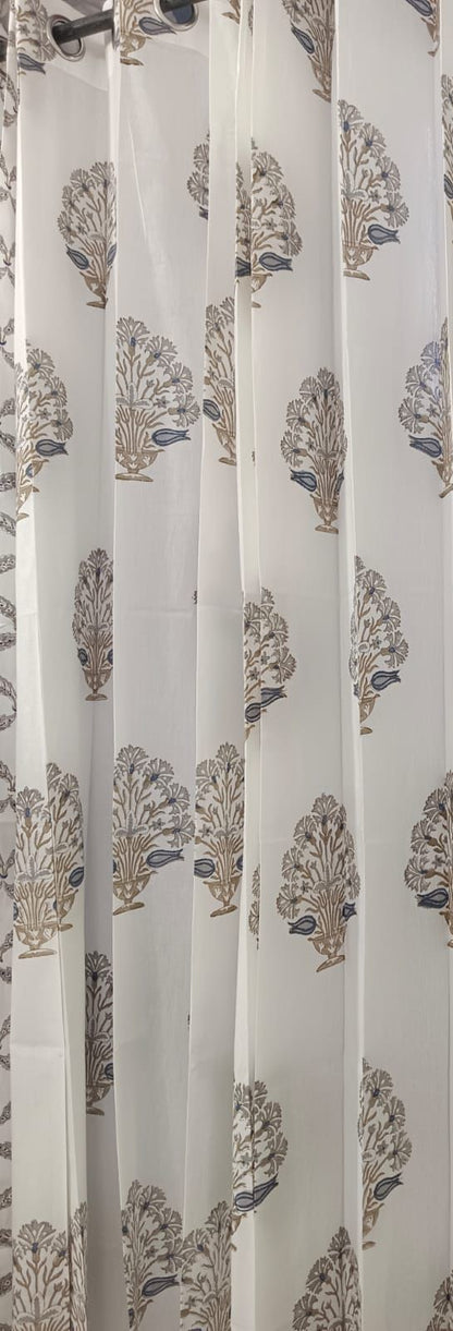 Brown Dahlia Handblock Curtains