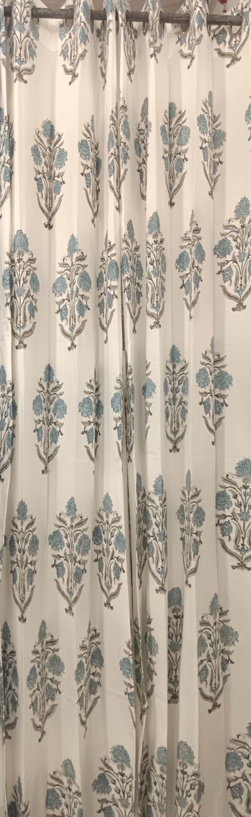 Soft Blue Phool Handblock Curtains