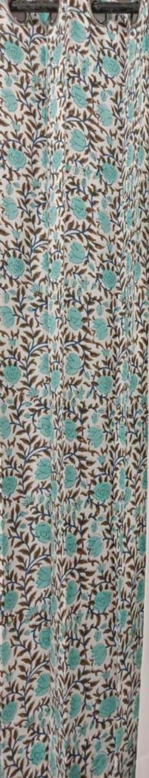 Teal Floral Garden Handblock Curtains