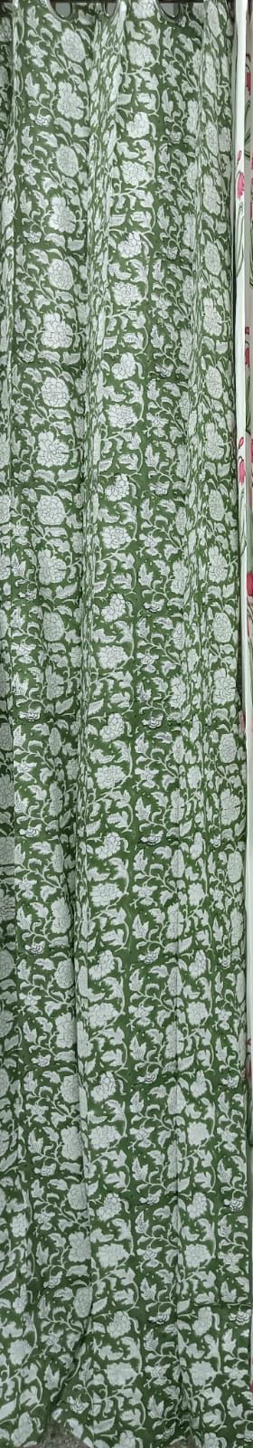 White Floral Garden Handblock Curtains