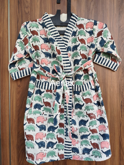 Little Haathi Handblock Cotton Bathrobe Set