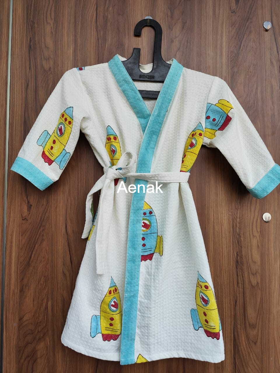 Yellow & Blue Rocket Handblock Cotton Bathrobe