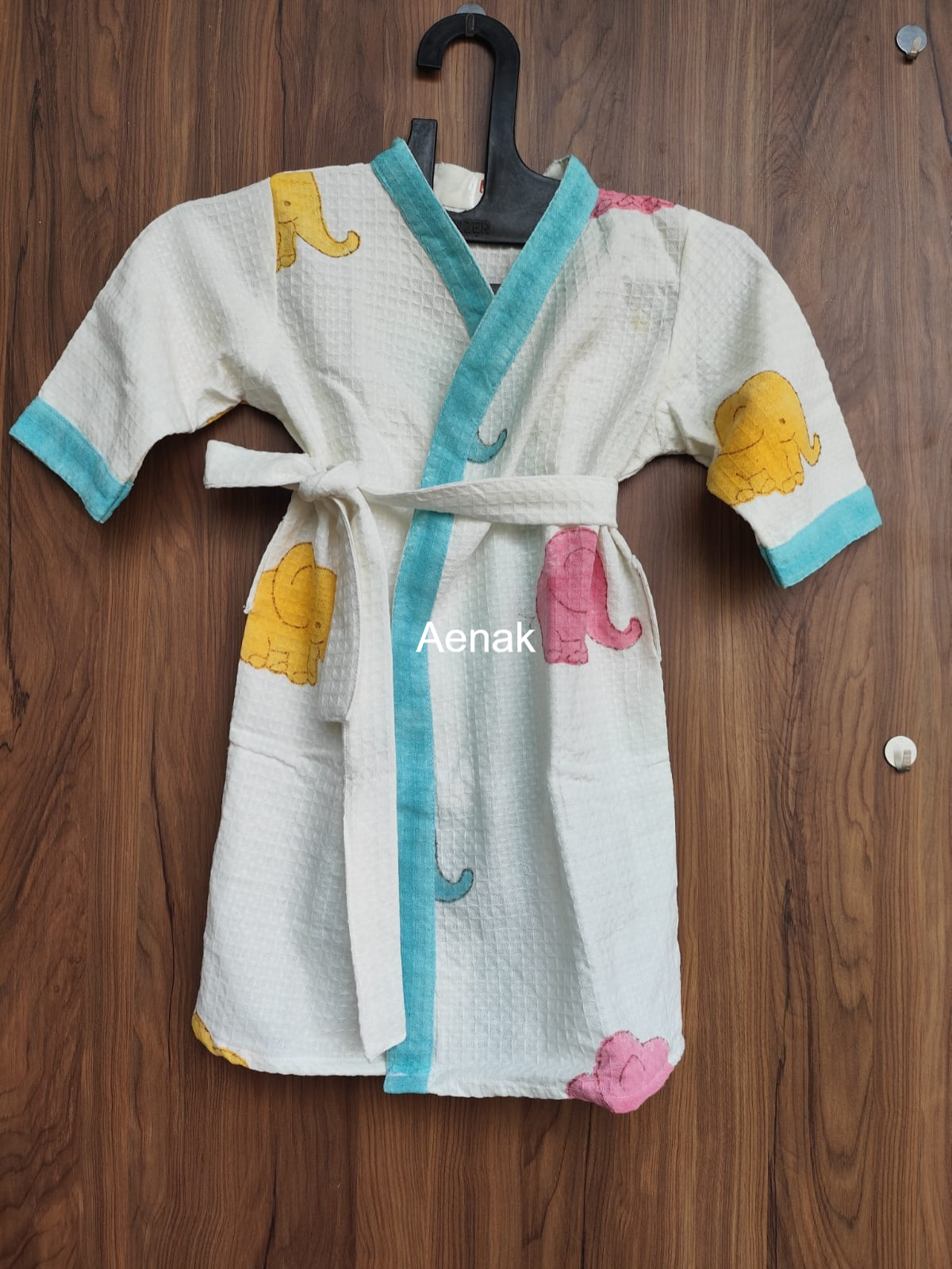 Pink & Yellow Elephant Handblock Cotton Bathrobe Set