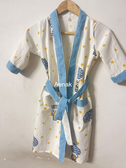 Skyward Dreams Handblock Cotton Bathrobe Set