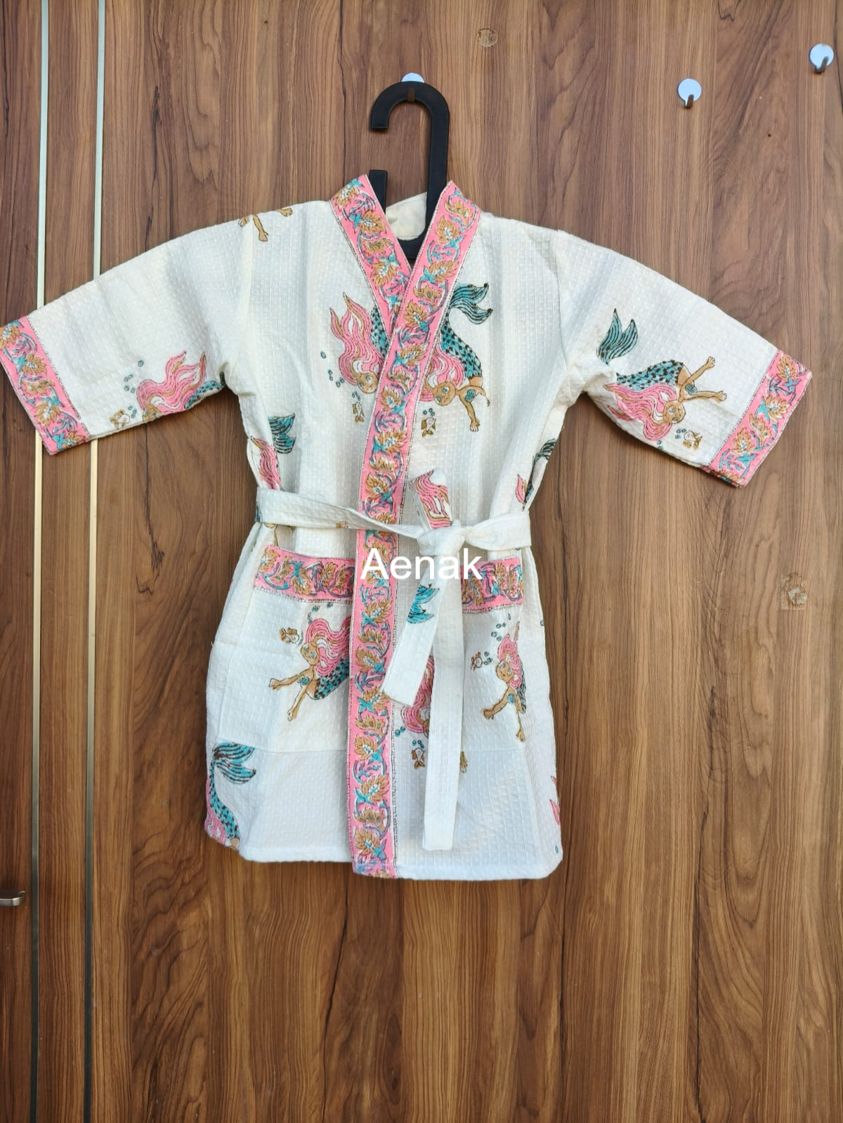 Jal Pari Print Handblock Cotton Bathrobe Set