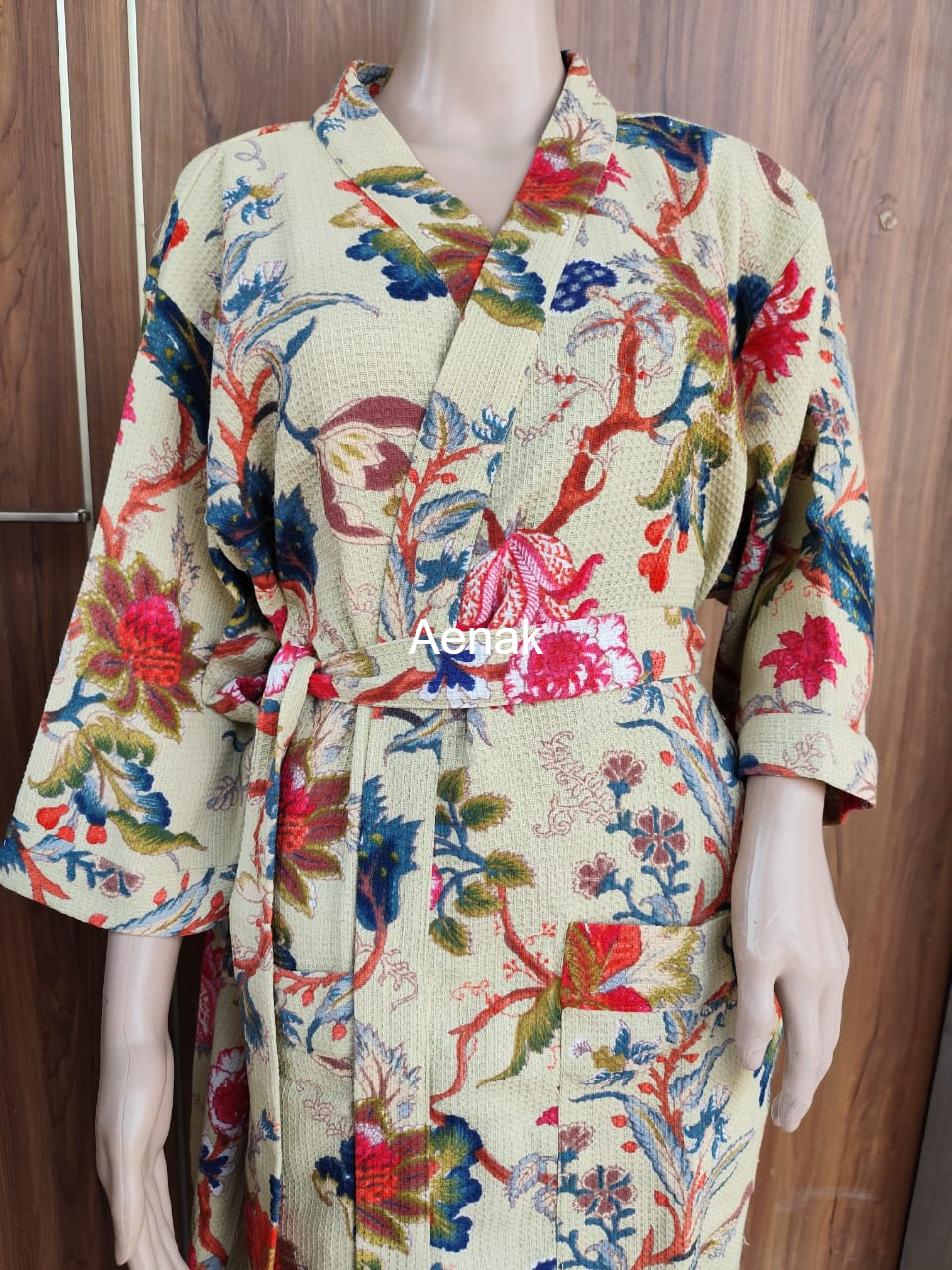 Heritage Bloom Handblock Waffle Cotton Bathrobe Set