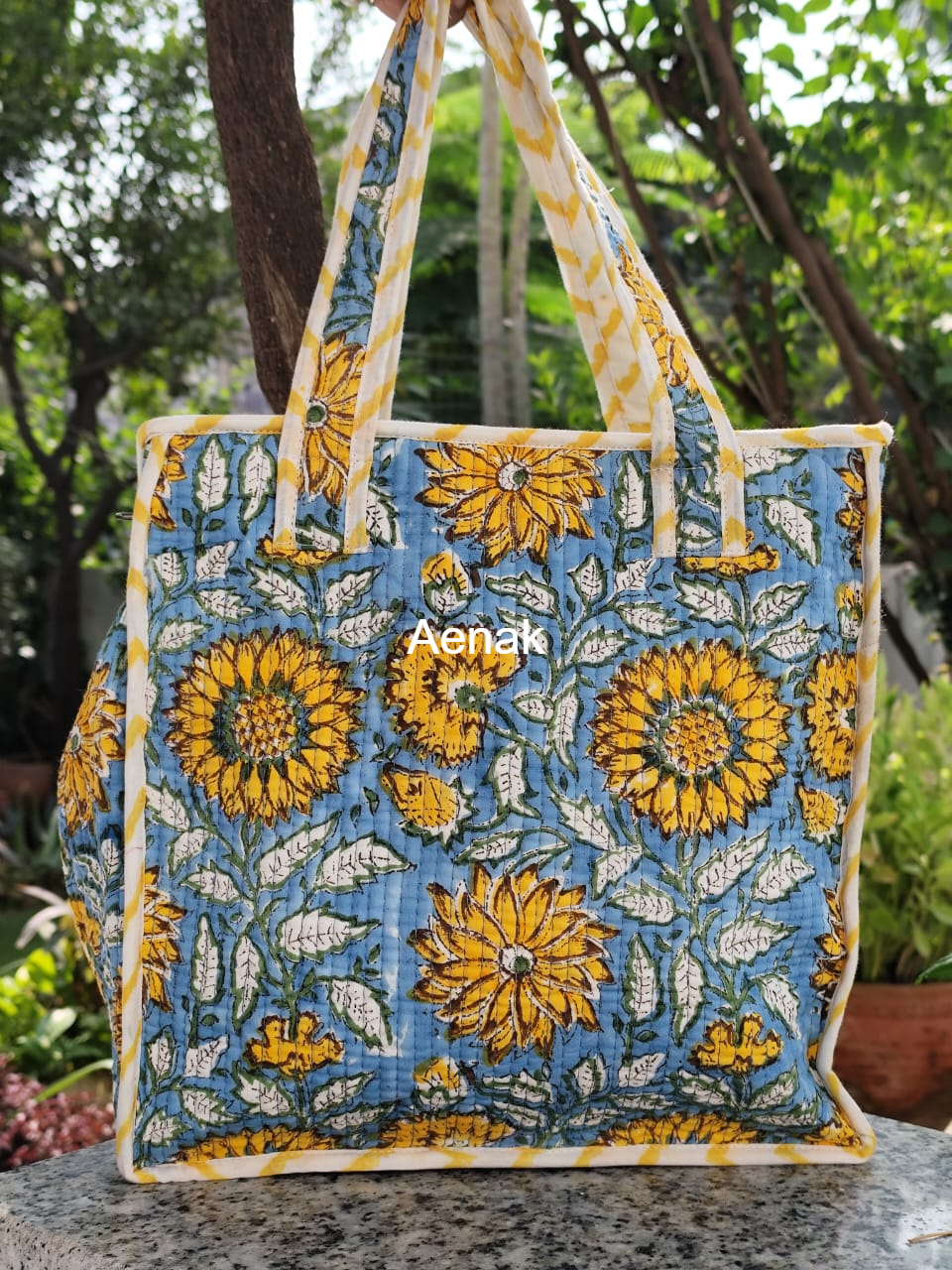 Yellow Sunflower Handblock Lunch Bag