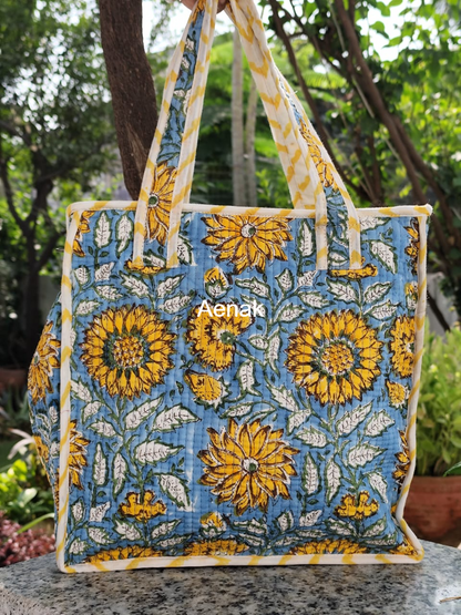 Yellow Sunflower Handblock Lunch Bag
