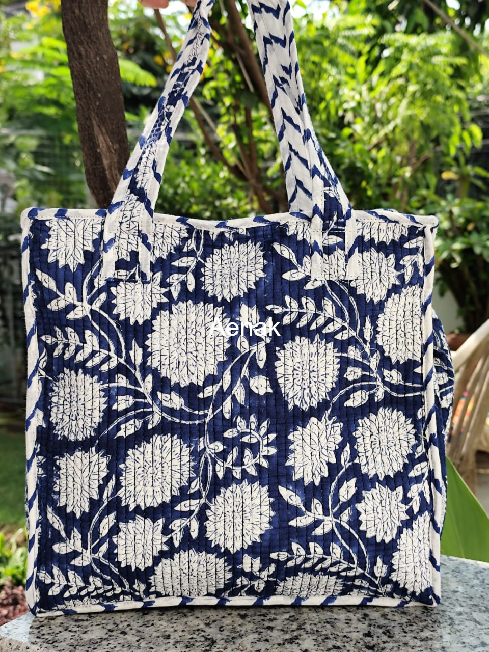 Blue Floral Garden Handblock Lunch Bag