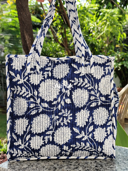 Blue Floral Garden Handblock Lunch Bag
