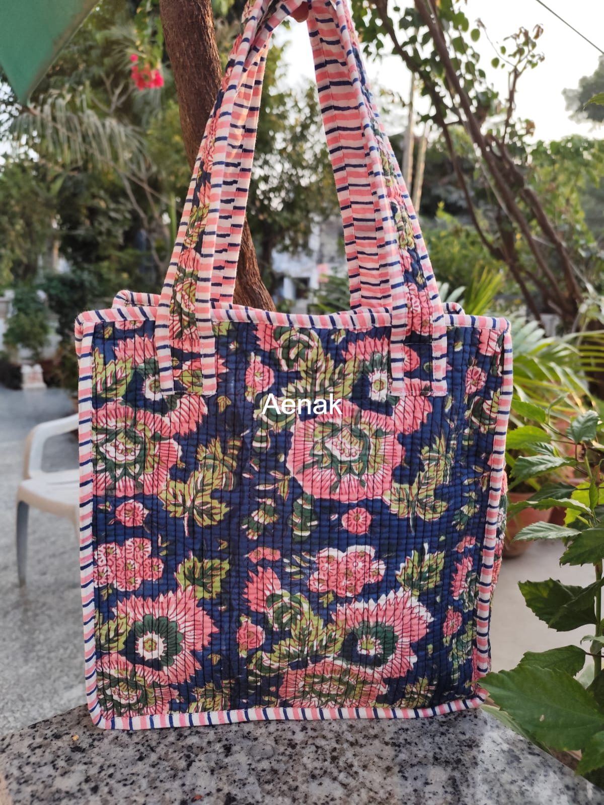 Purple & Pink Floral Garden Handblock Lunch Bag