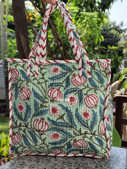 Red Anaar Handblock Lunch Bag
