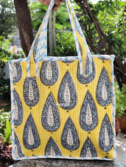 Grey Cypress Handblock Lunch Bag