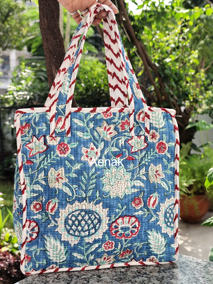 Blue Bloom Handblock Lunch Bag