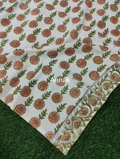Orange Phool Handblock Waffle Cotton Towel