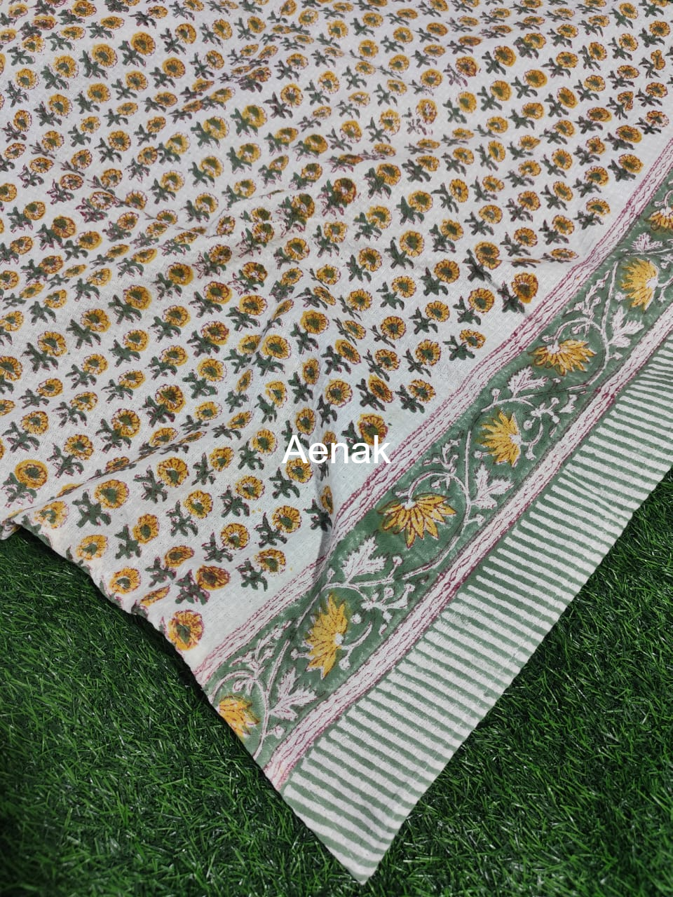 Yellow Marigold Handblock Waffle Cotton Towel