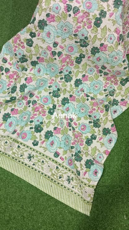 Blue Floral Garden Handblock Waffle Cotton Towel