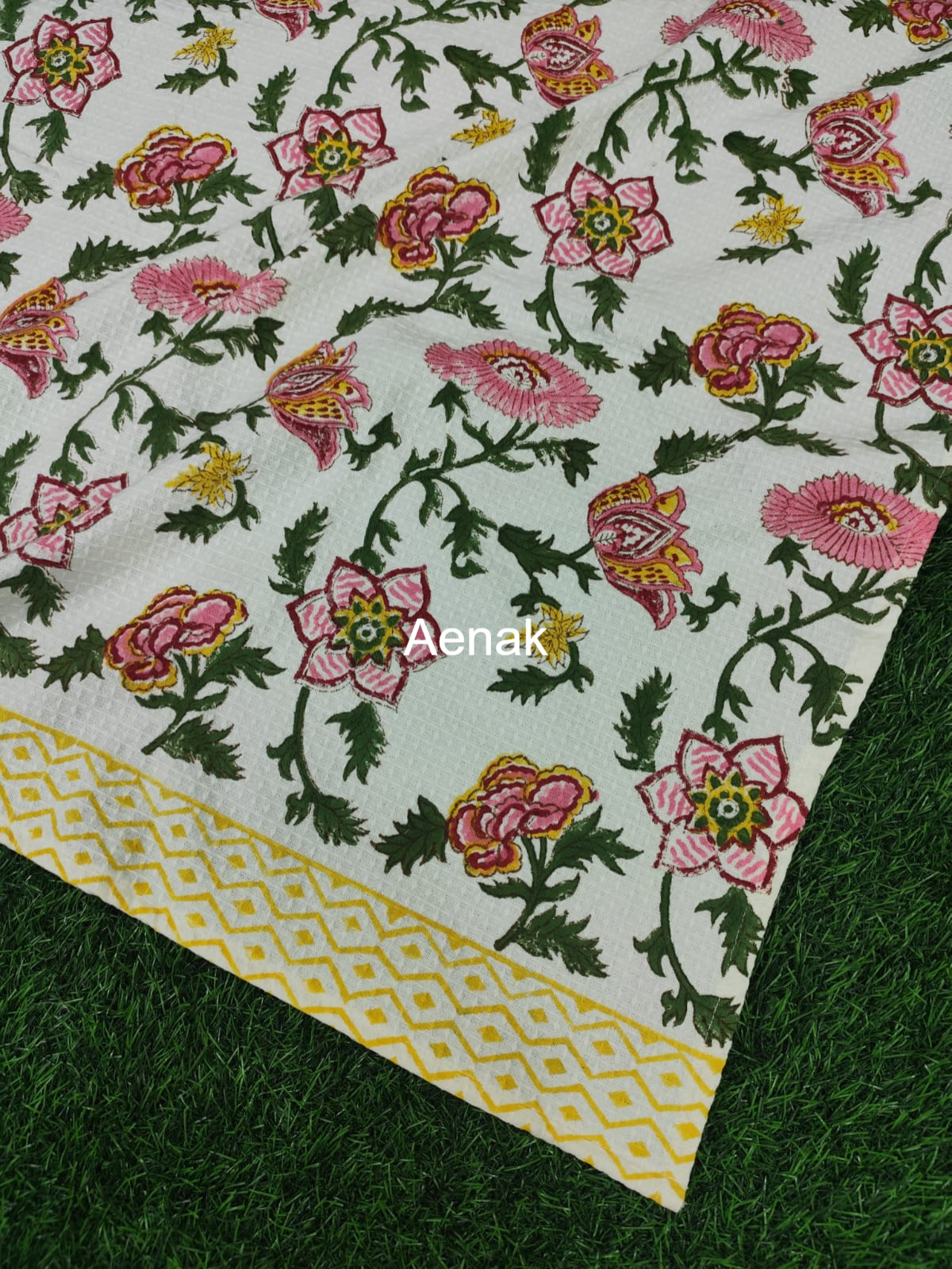 Peach & Pink Floral Garden Handblock Waffle Cotton Towel