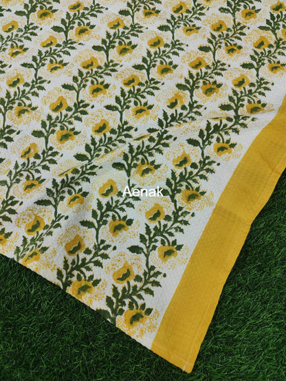 Yellow Phool Handblock Waffle Cotton Towel
