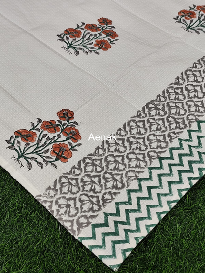 Orange Phool Handblock Waffle Cotton Towel