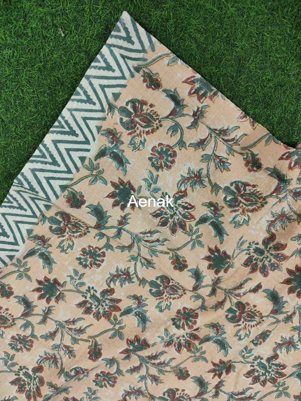 Peach Floral Garden Handblock Waffle Cotton Towel