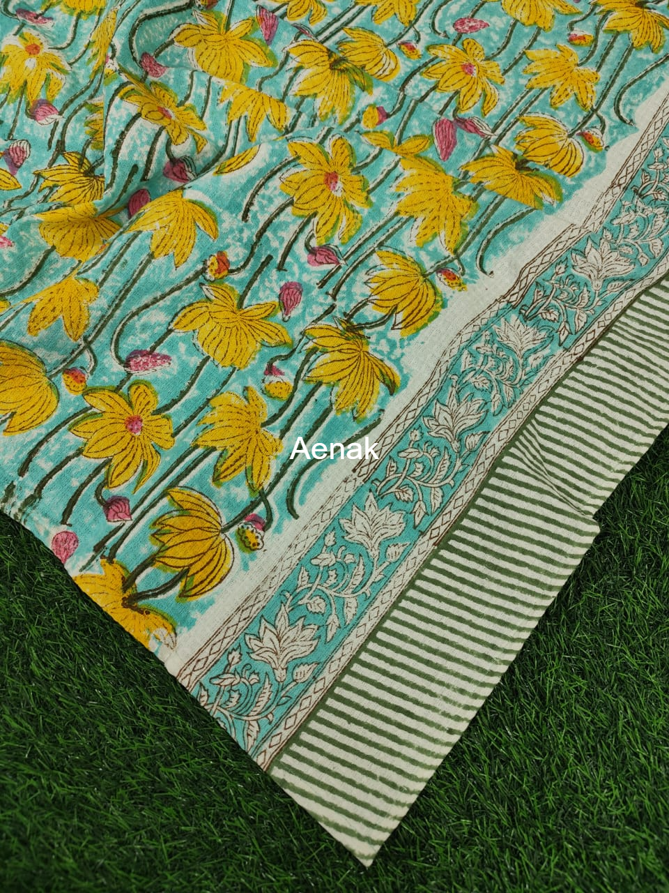 Yellow Lotus Handblock Waffle Cotton Towel