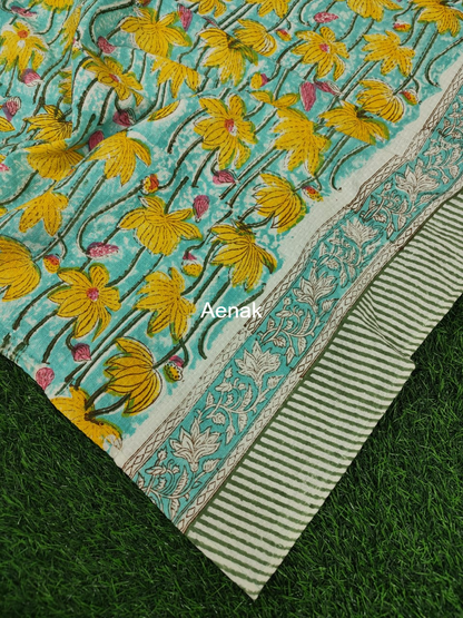 Yellow Lotus Handblock Waffle Cotton Towel