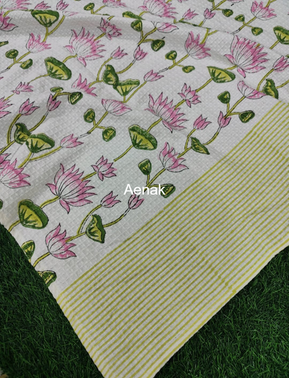 Pichwai Lotus Handblock Waffle Cotton Towel