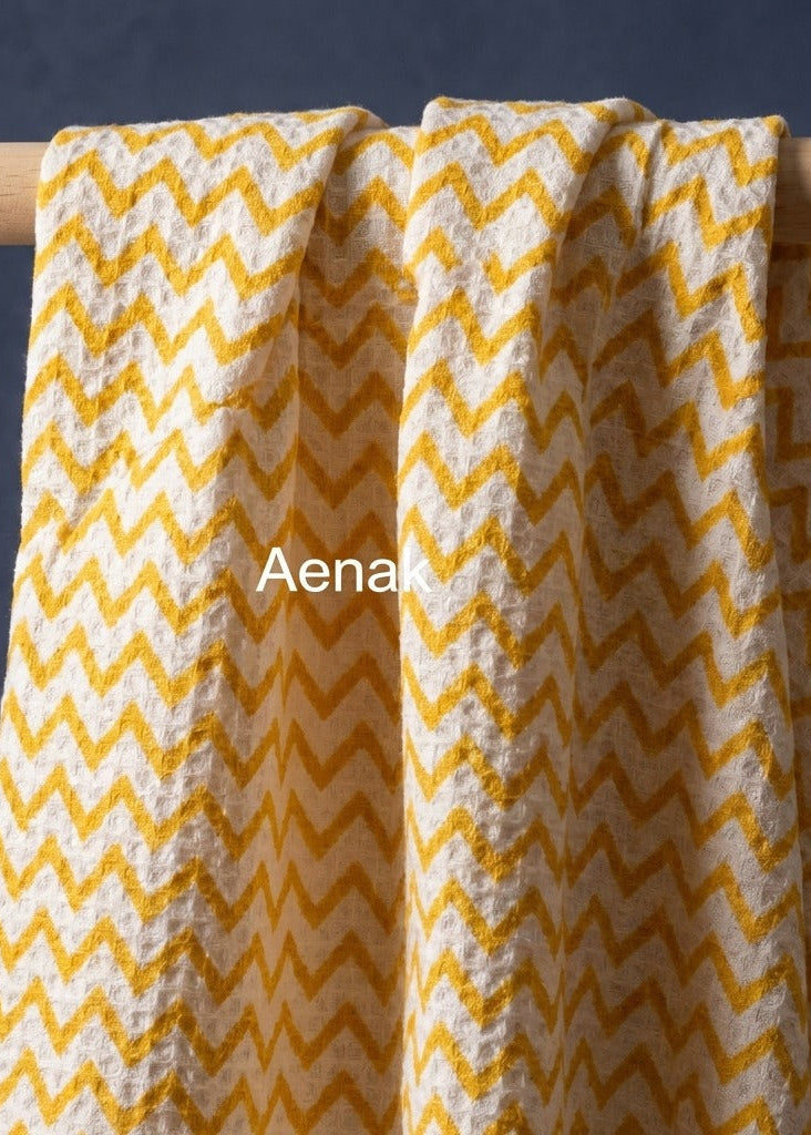 Yellow Chewron Handblock Waffle Cotton Towel