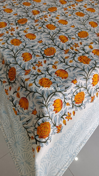 Orange Rose Handblock Table Cover