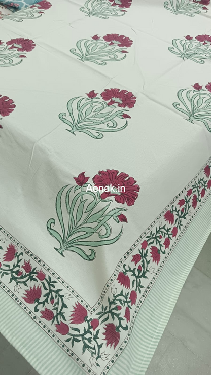 Red Floral Handblock Table Cover