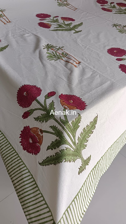 Red Dahlia Handblock Table Cover