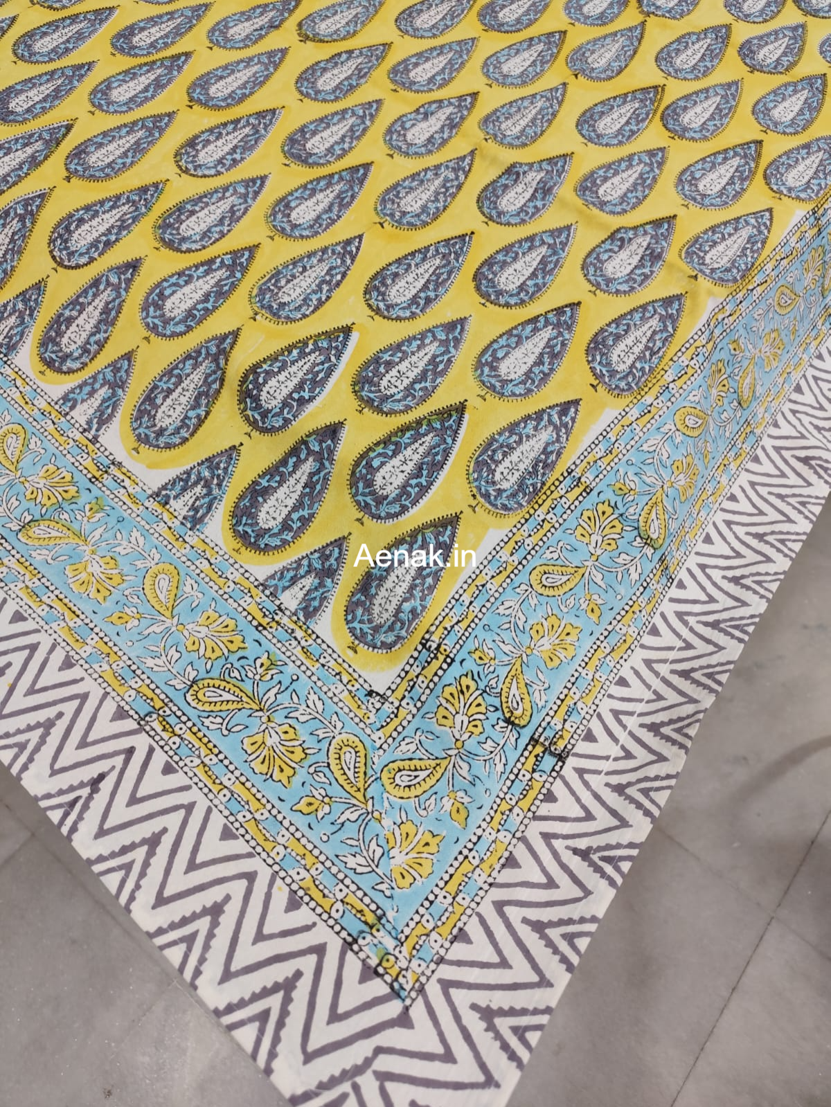Yellow Cypress Handblock Table Cover