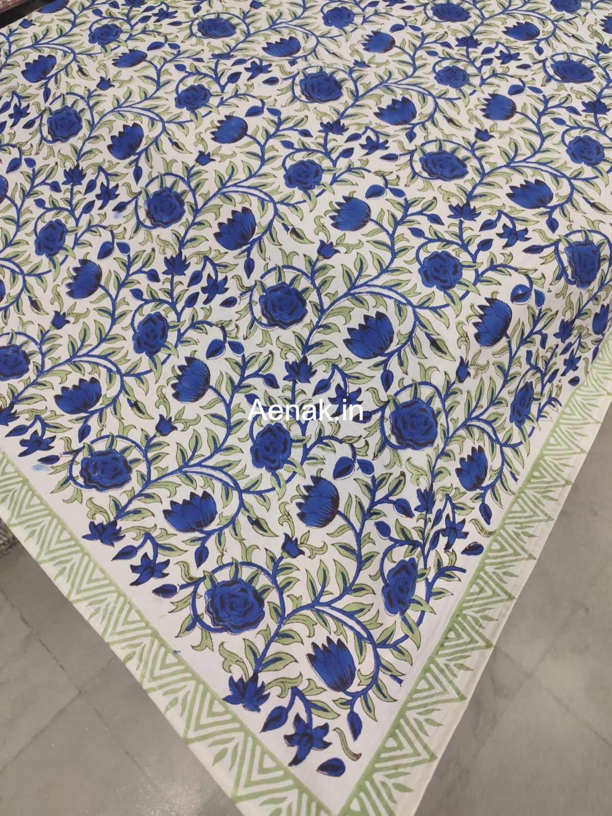 Blue Rose Handblock Table Cover