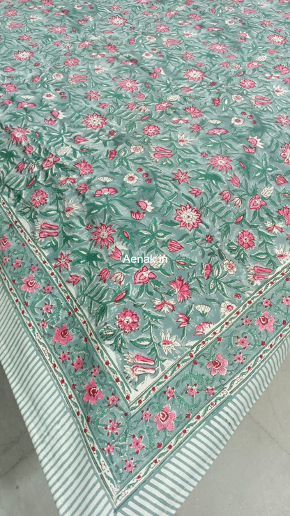 Sage Green Bagh Handblock Table Cover