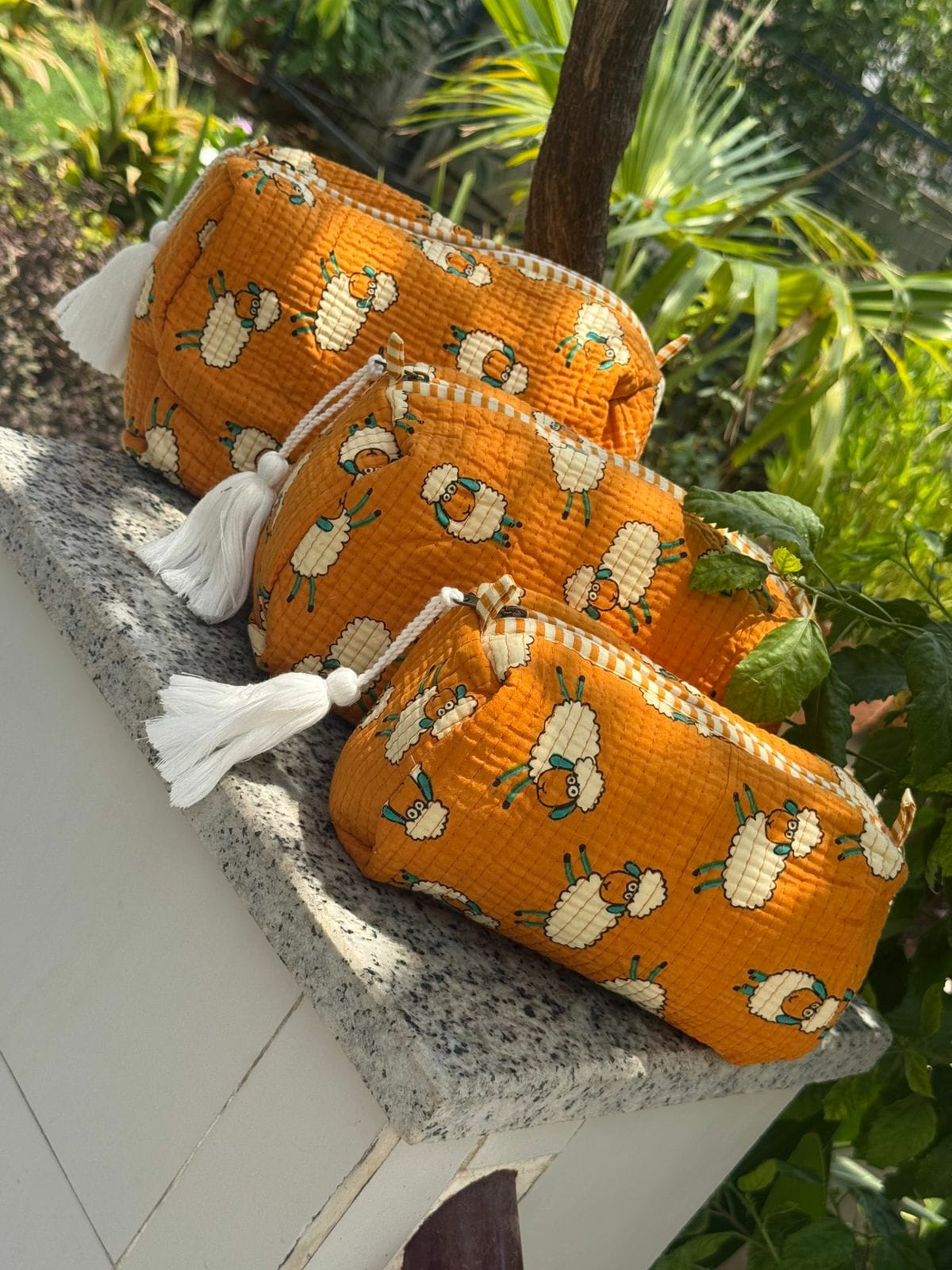 Orange Sheep Quilted Vanity Pouches-Set of 3