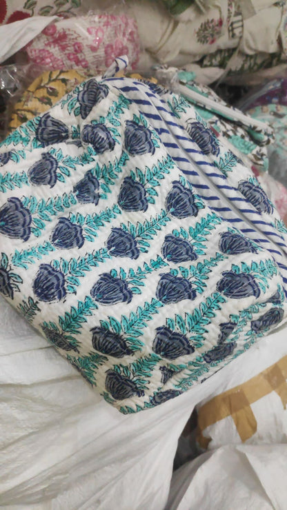 Blue Periwinkle Quilted Vanity Pouches-Set of 3