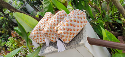 Yellow Tiny Floral Quilted Vanity Pouches-Set of 3