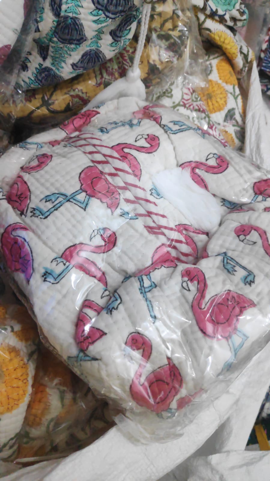 Pink Flamingo Quilted Vanity Pouches-Set of 3