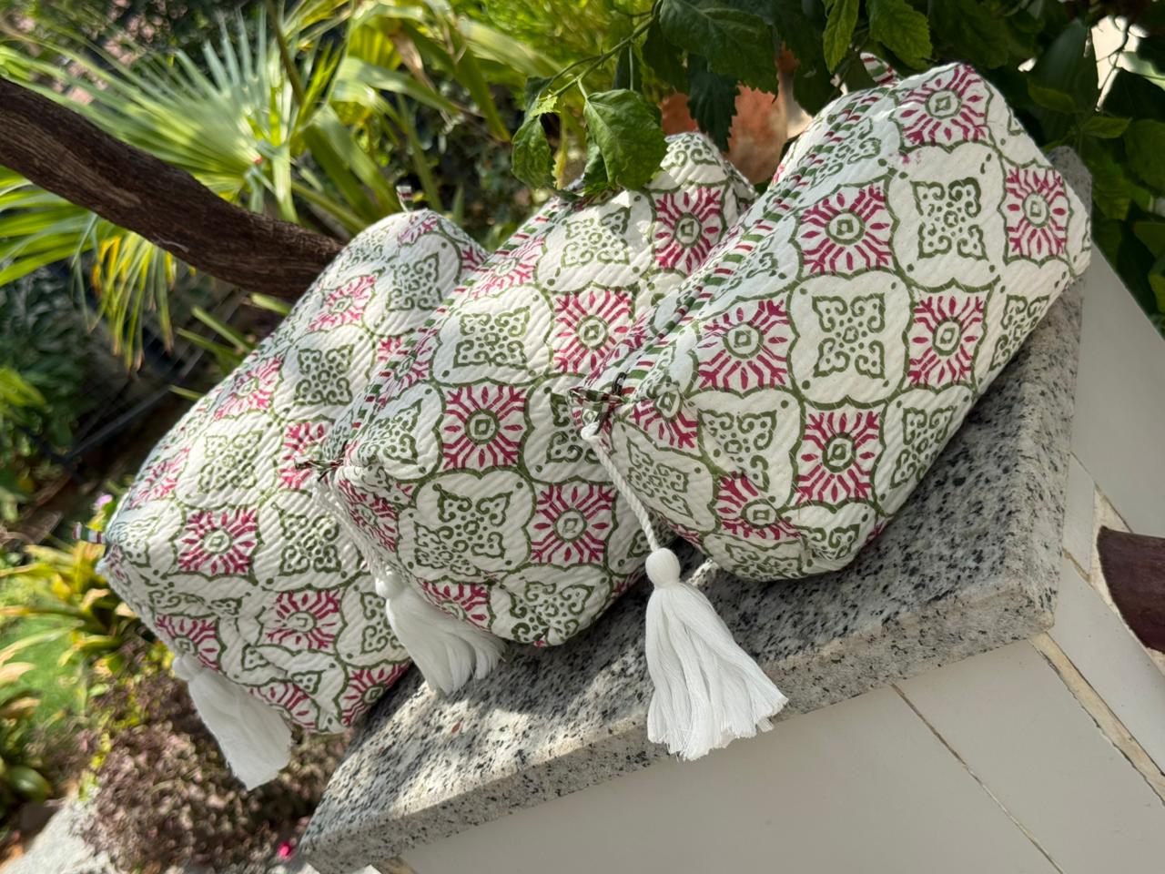 Jaipuri Bhoota Quilted Vanity Pouches-Set of 3