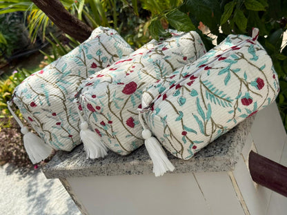 Teal Blue Jaal Quilted Vanity Pouches-Set of 3
