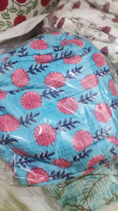 Pink Phool Quilted Vanity Pouches-Set of 3